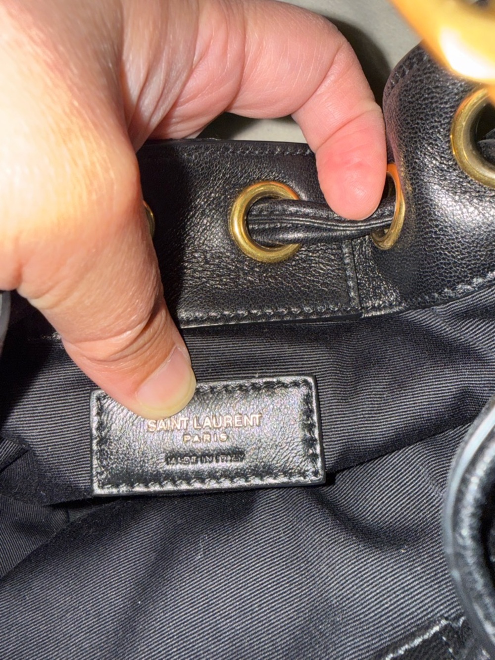 Saint Laurent Black Quilted Leather Drawstring Shoulder Bag with Gold Hardware - Picture 7 of 7